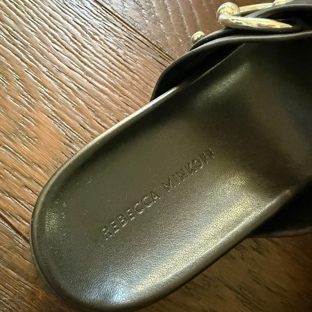 Rebecca Minkoff Black Leather Slide Sandals with Silver Accents - Picture 5 of 7